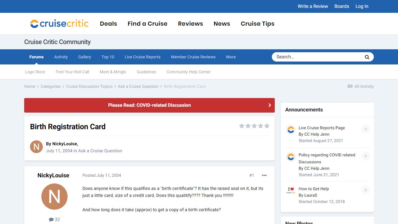 Birth Registration Card - Ask a Cruise Question - Cruise Critic Community